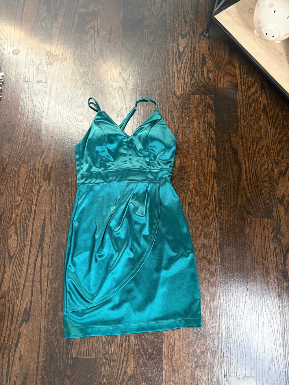 Satin Green V-Neck Spaghetti Strap Dress